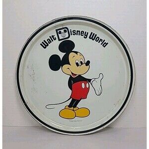 VTG Walt Disney World 1970s Mickey Mouse Metal Tin Tray Plate Vintage Souvenir